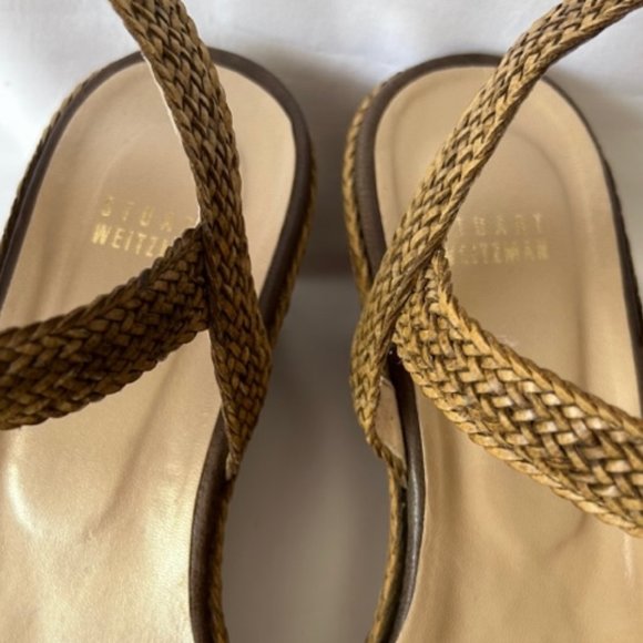 Stuart Weitzman Raffia Tan Ankle Strap Wedge Heel Sandals - Picture 13 of 13